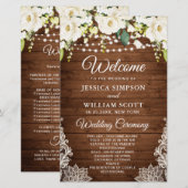 Elegant White Roses Lace Wedding Ceremony Programm (Voorkant / Achterkant)