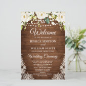 Elegant White Roses Lace Wedding Ceremony Programm (Staand voorkant)