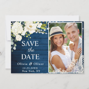 Elegant White Roses Lace Wood Rustic Wedding PHOTO Save The Date