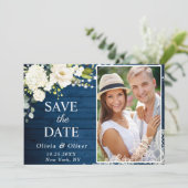 Elegant White Roses Lace Wood Rustic Wedding PHOTO Save The Date (Staand voorkant)