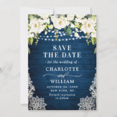 Elegant White Roses Lace Wood Rustic Wedding Save The Date (Voorkant)