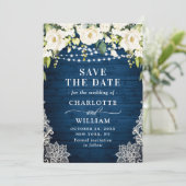 Elegant White Roses Lace Wood Rustic Wedding Save The Date (Staand voorkant)