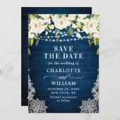 Elegant White Roses Lace Wood Rustic Wedding Save The Date (Voorkant / Achterkant)