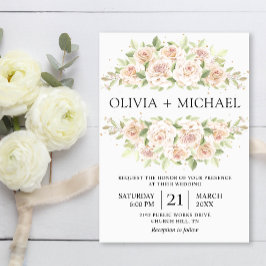 Elegant White Roses minimalist Wedding Invitation Kaart