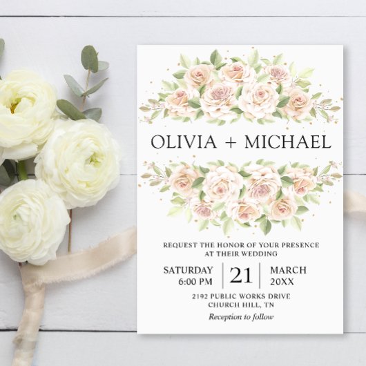Elegant White Roses minimalist Wedding Invitation Kaart