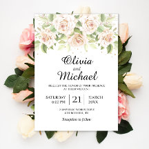 Elegant White Roses minimalist Wedding Invitation