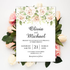 Elegant White Roses minimalist Wedding Invitation Kaart