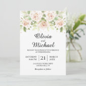 Elegant White Roses minimalist Wedding Invitation Kaart (Staand voorkant)