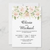 Elegant White Roses minimalist Wedding Invitation Kaart (Voorkant)