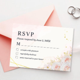 Elegant White Roses Minimalist Wedding RSVP Kaart