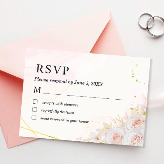 Elegant White Roses Minimalist Wedding RSVP Kaart