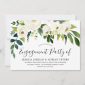 Elegant White Roses Moderne Engagement Party Kaart (Voorkant)