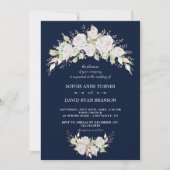 Elegant White Roses Navy Blue Wedding Kaart (Voorkant)
