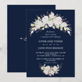 Elegant White Roses Navy Blue Wedding Kaart (Voorkant / Achterkant)