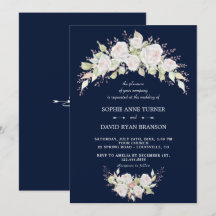 Elegant White Roses Navy Blue Wedding