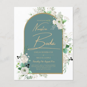 Elegant White Roses Nuestra Boda Spain Wedding Flyer