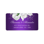 Elegant  White Roses Paars Wedding Etiket (Voorkant)
