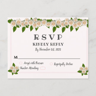 Elegant White Roses Pink Blush RSVP Briefkaart
