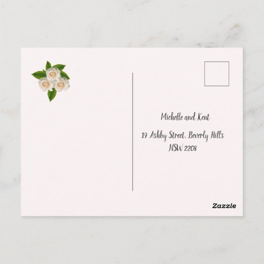 Elegant White Roses Pink Blush RSVP Briefkaart (Achterkant)