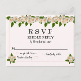 Elegant White Roses Pink Blush RSVP Briefkaart