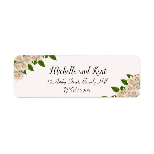 Elegant White Roses Pink Return Address Label (Voorkant)
