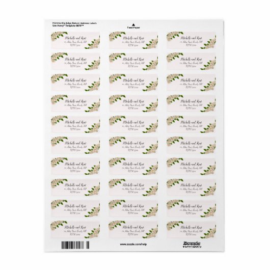 Elegant White Roses Pink Return Address Label (Full Sheet)