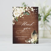 Elegant White Roses Rustic Wood Lantern Bedankkaart (Staand voorkant)