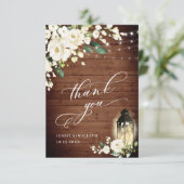 Elegant White Roses Rustic Wood Lantern Bedankkaart (Staand voorkant)