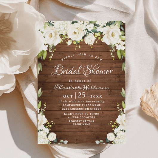 Elegant White Roses Rustic Wood Vrijgezellenfeest Kaart