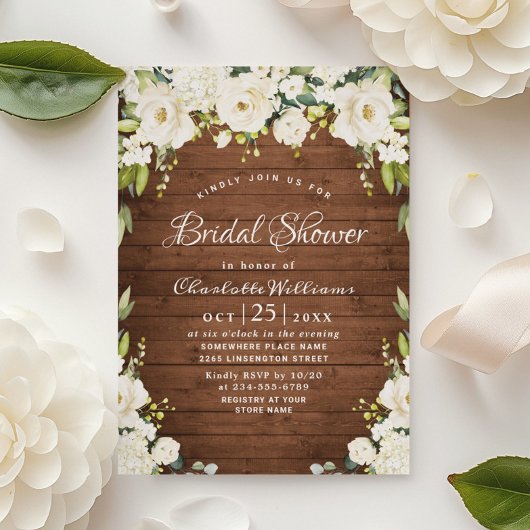 Elegant White Roses Rustic Wood Vrijgezellenfeest Kaart