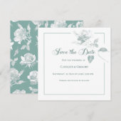 Elegant White Roses Sage Green Floral Wedding Save The Date (Voorkant / Achterkant)