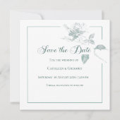 Elegant White Roses Sage Green Floral Wedding Save The Date (Voorkant)