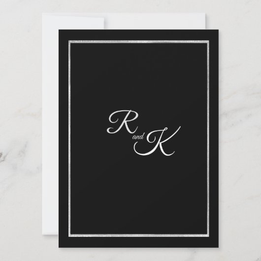 Elegant White Roses Silver Lijst Black Wedding Kaart (Achterkant)