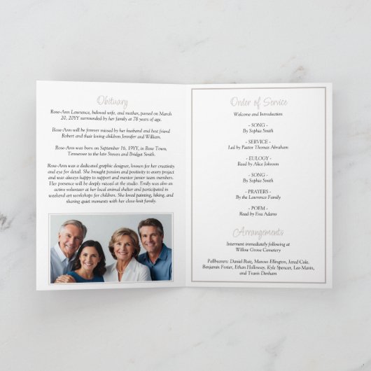 Elegant White Roses Taupe Funeral Folded Programma (Binnen)