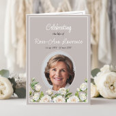 Elegant White Roses Taupe Funeral Folded Programma