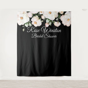 Elegant White Roses Vrijgezellenfeest Black Backdr Wandkleed