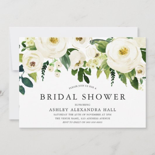 Elegant White Roses Vrijgezellenfeest Kaart (Voorkant)