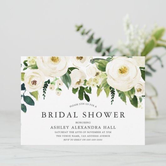 Elegant White Roses Vrijgezellenfeest Kaart (Staand voorkant)