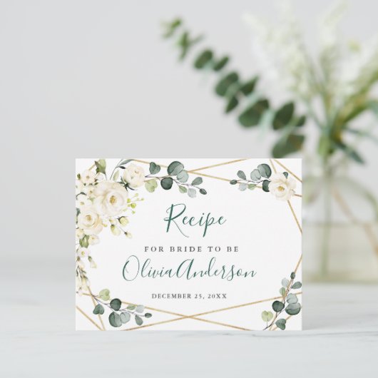 Elegant White Roses Vrijgezellenfeest Recipe Kaart (Staand voorkant)