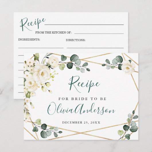 Elegant White Roses Vrijgezellenfeest Recipe Kaart (Voorkant / Achterkant)