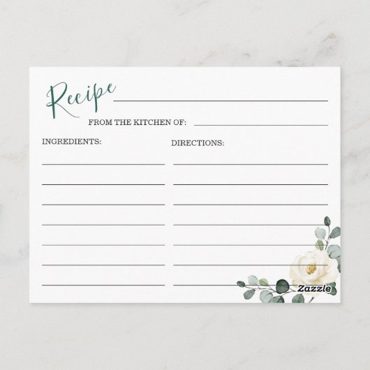 Elegant White Roses Vrijgezellenfeest Recipe Kaart (Achterkant)