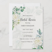 Elegant White Roses Watercolor Bridal Shower Kaart (Voorkant)