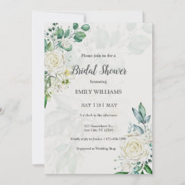 Elegant White Roses Watercolor Bridal Shower Kaart