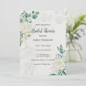 Elegant White Roses Watercolor Bridal Shower Kaart (Staand voorkant)