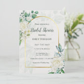 Elegant White Roses Watercolor Bridal Shower Kaart (Staand voorkant)