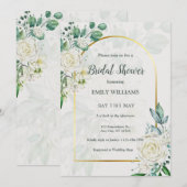 Elegant White Roses Watercolor Bridal Shower Kaart (Voorkant / Achterkant)