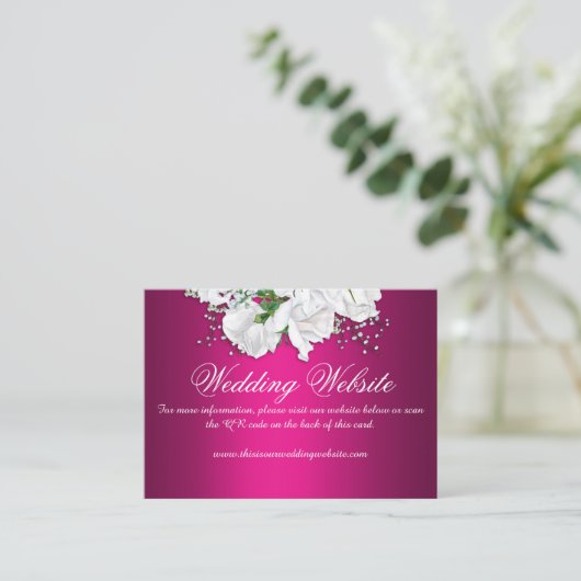 Elegant White Roses, website van Fuchsia Pink Wedd Informatiekaartje (Staand voorkant)