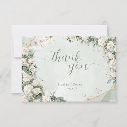 Elegant White Roses Wedding Bedankkaart (Voorkant)