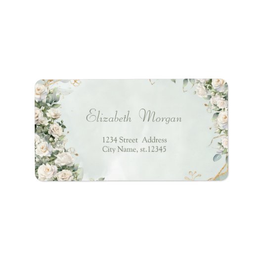 Elegant White Roses Wedding Etiket (Voorkant)