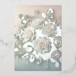 Elegant White Roses Wedding Folie Uitnodiging